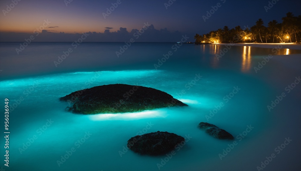 Obraz premium Bioluminescent Beaches (Various locations): Some beaches around the world, like Mosquito Bay in Vieques, Puerto Rico,