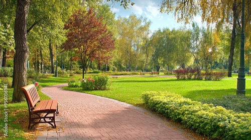 Beautiful park with bench photo