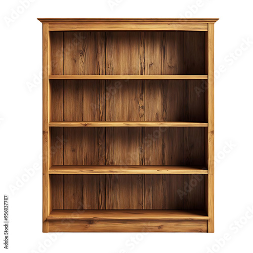 Empty Wooden Bookshelf with Transparent Background, Ideal for Displaying Products or Books with a Rustic Charm