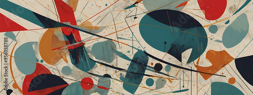 An abstract depiction of "disruptive innovation," with sharp, angular shapes breaking through more traditional, round forms, symbolizing how groundbreaking ideas challenge and reshape established norm