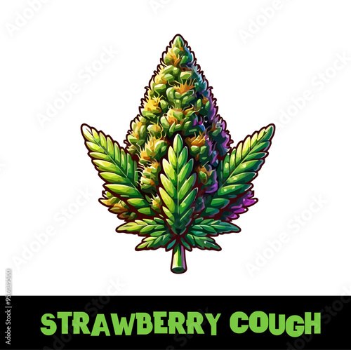 Vector Illustrated Strawberry Cough Cannabis Bud Strain Cartoon