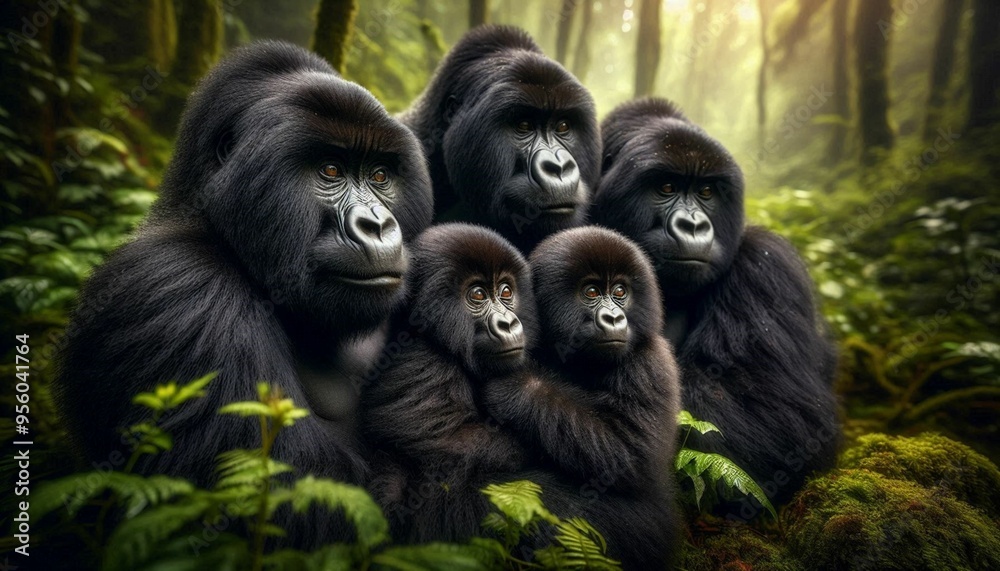 Obraz premium Mountain Gorilla Family in the Forest