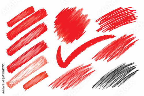 Crayon brush stroke red underline. Chalk pen highlight stroke. Vector hand drawn brush underline element set for accent, crayon texture emphasis element