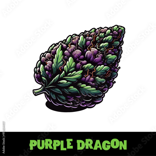Vector Illustrated Purple Dragon Cannabis Bud Strain Cartoon