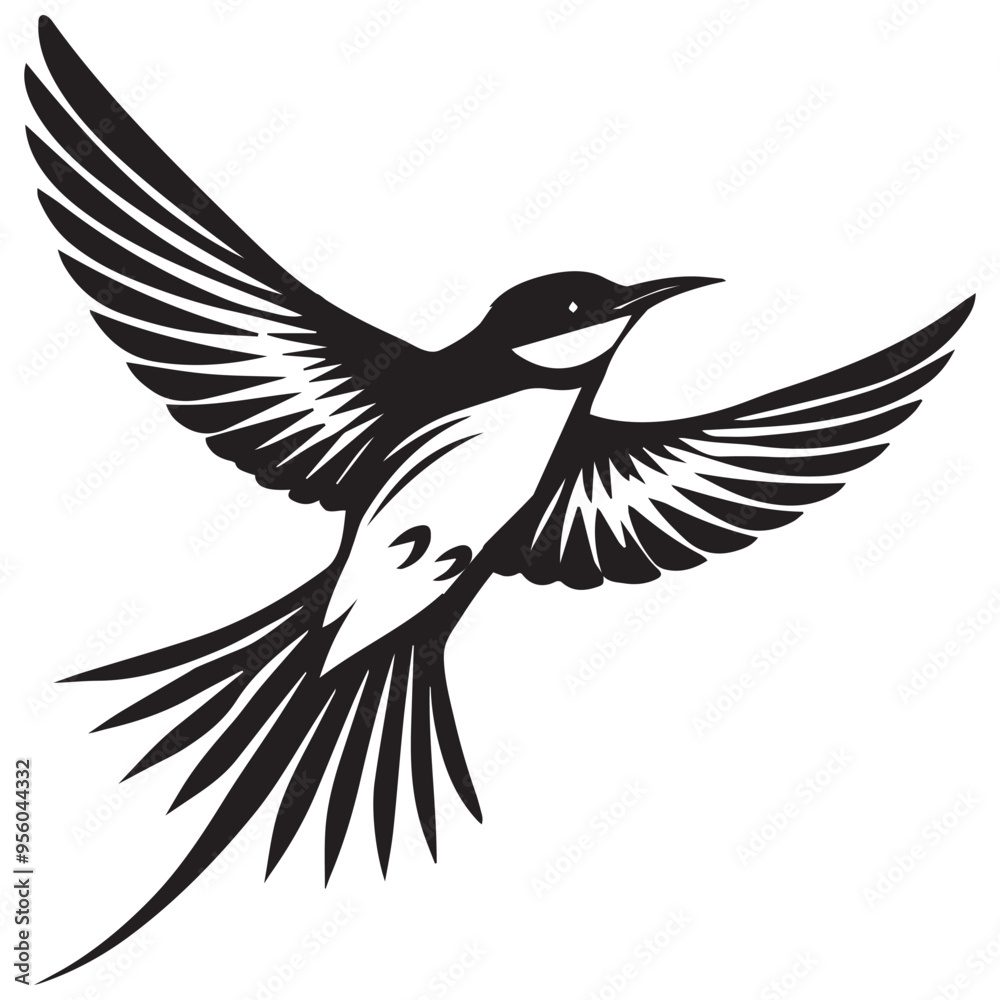 Fototapeta premium Monochrome Bee-Eater Bird Graphic - Black and White Merops Apiaster Illustration