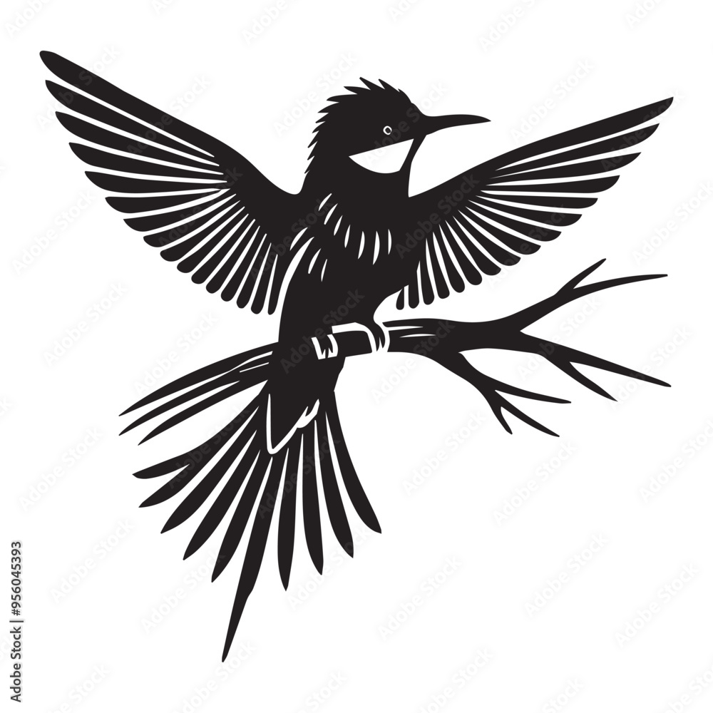 Obraz premium Basic European Bee-Eater Illustration - Black and White Bird Vector Clipart