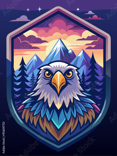 Majestic Bald Eagle with Mountain Sunset View