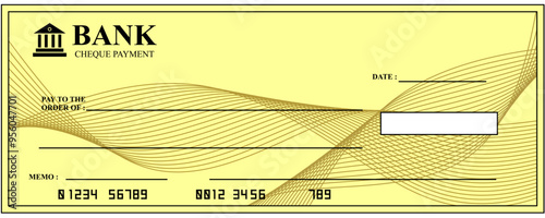 Editable blank Bank check, money cheque, checkbook template Finance with empty field to fill. Banknote	