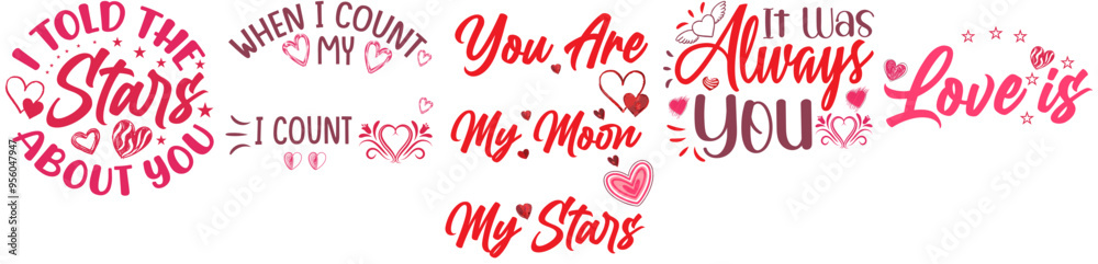 Cute Valentines Typography Tshirt Bundle Typographic Emblems, Typography Pack Vector Illustration for T-Shirt Design, Postcard, Logo Cute Valentines Typography Tshirt Bundle Typographic Emblems, Typography Pack Vector Illustration for T-Shirt Design, Postcard, Logo