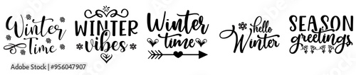 Colourful Winter Bundle Hand Lettering, Labels And Badges Set Vector Illustration for Presentation, Postcard, Advertisement