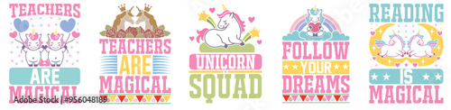 Cute Unicorn Tshirt Design Bundle Inscriptions, Typography Bundle Vector Illustration for Vouchers, T-Shirt Design, Bookmark