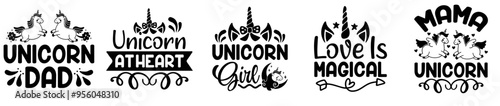 Elegant Unicorn Design Bundle Typography, Calligraphy Bundle Vector Illustration for Gift Card, Icon, Mug Design