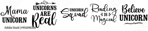 Simple Unicorn Bundle Inscriptions, Hand Lettering Pack Vector Illustration for Poster, Printable, Motion Graphics