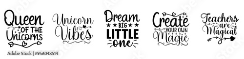 Colourful Unicorn Bundle Phrases, Calligraphy Collection Vector Illustration for Advertising, Mug Design, Motion Graphics
