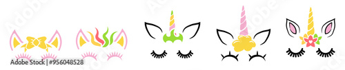 Decorative Unicorn Bundle Unicorn Face Invitation, Labels And Badges Pack Vector Illustration for Brochure, Packaging, Printable