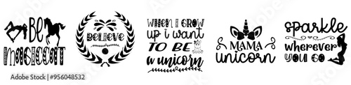 Modern Unicorn Bundle Labels And Badges, Calligraphic Lettering Set Vector Illustration for Announcement, Packaging, T-Shirt Design