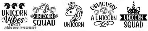 Vibrant Unicorn Bundle Phrases, Quotes Set Vector Illustration for Social Media Post, Packaging, Book Cover