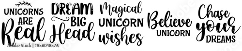 Vibrant Unicorn Bundle Invitation, Typography Collection Vector Illustration for Postcard, Poster, Newsletter