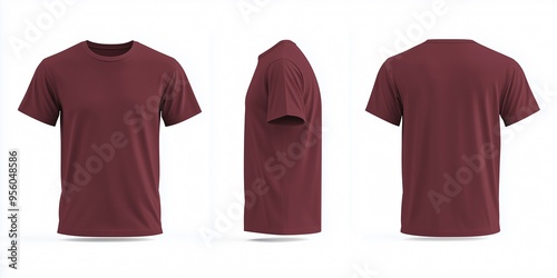 Maroon t shirt mock up isolated on white background front and back view photo