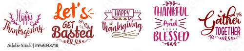 Modern Thanksgiving Design Bundle Calligraphic Lettering, Quotes Bundle Vector Illustration for Advertising, Bookmark, Holiday Cards