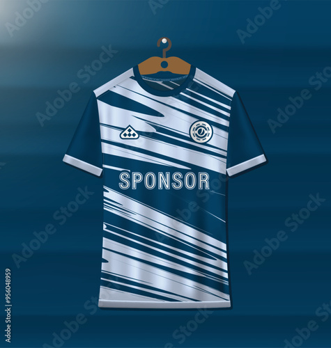 Sports uniform jersey design with blue and white abstract pattern
