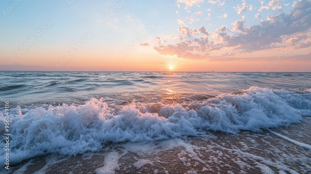 Panorama of sea waves on the background of dawn Panorama of sea waves on the background of dawn