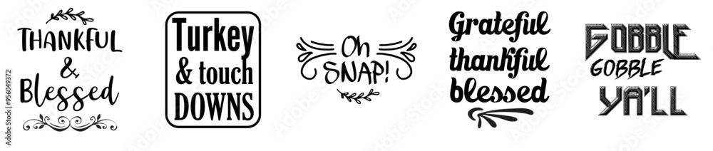 Vibrant Thanksgiving Bundle Quotes, Typographic Emblems Bundle Vector Illustration for Gift Card, Flyer, Printing Press