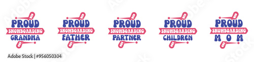 Modern Snowboarding Bundle Typography, Trendy Retro Style Illustration Set Vector Illustration for Label, Sticker, Flyer