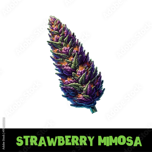 Vector Illustrated Strawberry Mimosa Cannabis Bud Strain Cartoon