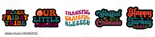 Simple Retro Thanksgiving Bundle Typographic Emblems, Quotes Pack Vector Illustration for Vouchers, Infographic, Printable