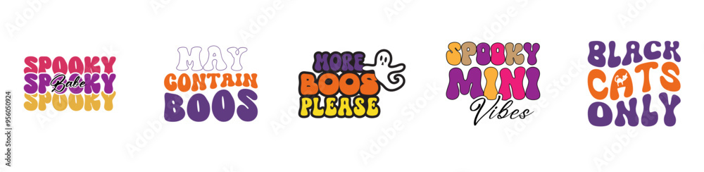 Colourful Retro Halloween Bundle Quotes, Labels And Badges Pack Vector Illustration for Advertising, Logo, Poster Colourful Retro Halloween Bundle Quotes, Labels And Badges Pack Vector Illustration for Advertising, Logo, Poster