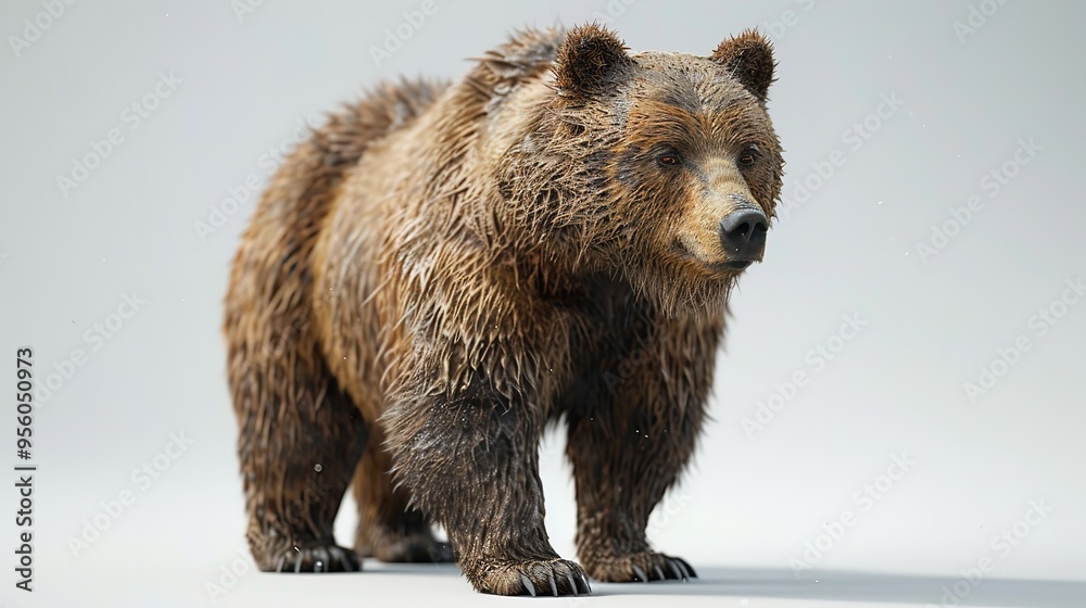 Obraz premium A bear is walking through the snow. The bear is large and has a lot of fur. The snow is white and covers the ground