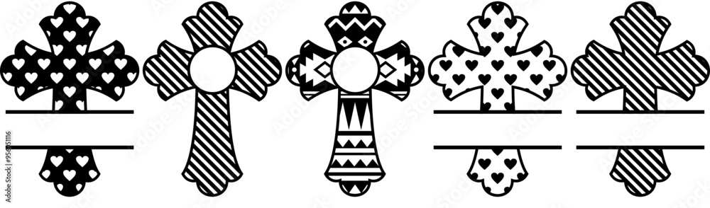 Colourful Patterned Cross Christian Inscriptions, Phrases Bundle Vector Illustration for Magazine, Decal, Brochure Colourful Patterned Cross Christian Inscriptions, Phrases Bundle Vector Illustration for Magazine, Decal, Brochure