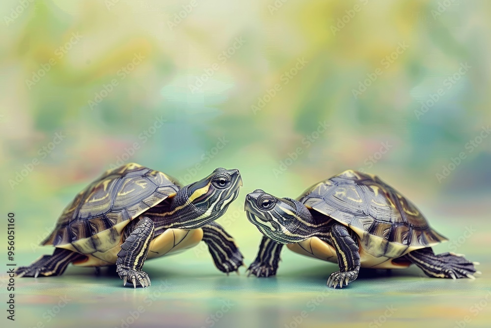Obraz premium Two Adorable Turtles Facing Each Other