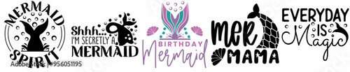 Minimal Mermaid Bundle Phrases, Quotes Bundle Vector Illustration for Packaging, Holiday Cards, Printing Press