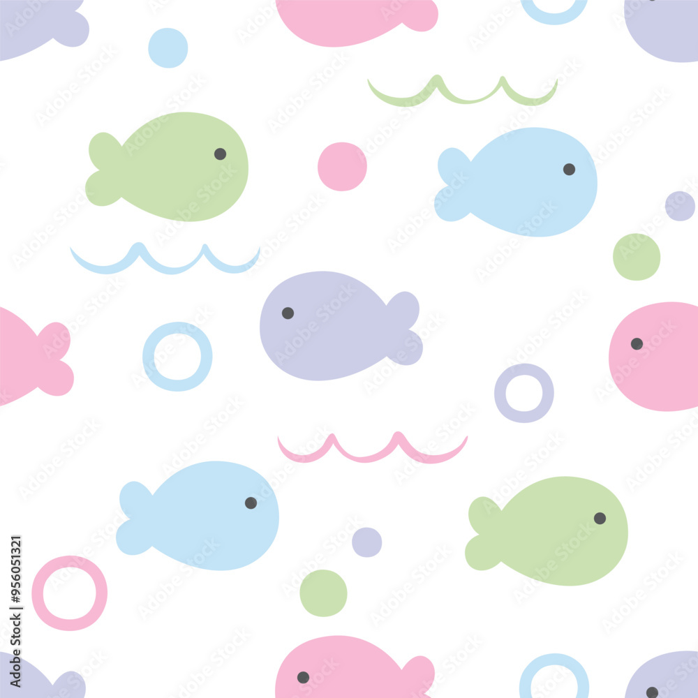 cute fish under the sea seamless pattern design for background, wallpaper, textile design, fabric, blanket, blanket for kids, card, carpet, wrapping paper, notebook , diary cover, decoration and etc.