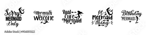 Cute Mermaid Bundle Calligraphic Lettering, Typography Bundle Vector Illustration for Bookmark, Gift Card, Poster