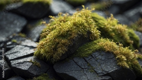 Cracked Earth and Lush Moss A Visual Metaphor for Life s Resilience and Cycles of Change. photo