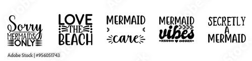 Minimal Mermaid Bundle Typography, Typographic Emblems Collection Vector Illustration for Brochure, Announcement, Label