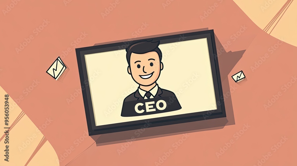 Framed Cartoon Illustration of a Smiling CEO Framed Cartoon Illustration of a Smiling CEO