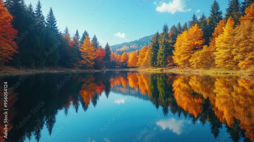 Autumnal Forest Reflecting in a Still Lake Autumnal Forest Reflecting in a Still Lake