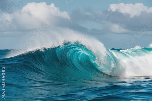 Dramatic Ocean Wave Splash with Turquoise Water and Motion