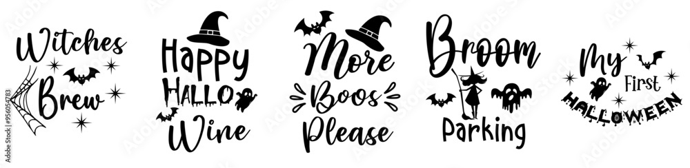 Cute Halloween Bundle Typographic Emblems, Inscriptions Bundle Vector Illustration for Icon, Holiday Cards, Advertisement Cute Halloween Bundle Typographic Emblems, Inscriptions Bundle Vector Illustration for Icon, Holiday Cards, Advertisement