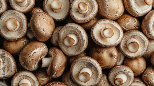 A cluster of champignon mushrooms forming a natural pattern, perfect for a culinary-themed background photo