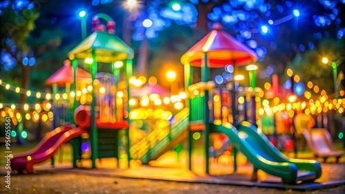 Wallpaper Mural Vibrant and colorful playground at night with blurred bokeh lights creating a vibrant atmosphere Torontodigital.ca