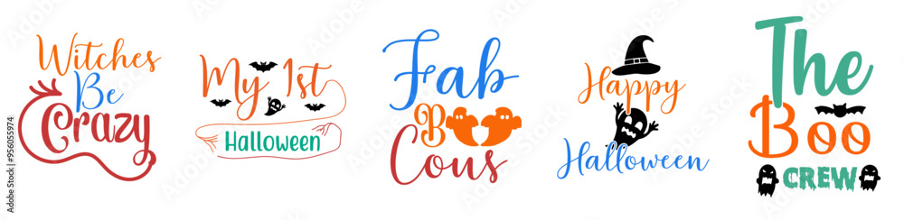 Obraz premium Simple Halloween Bundle Trendy Retro Style Illustration, Quotes Pack Vector Illustration for Greeting Card, Advertising, Newsletter