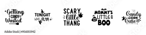 Decorative Halloween Bundle Phrases, Typographic Emblems Bundle Vector Illustration for Gift Card, Printable, Flyer