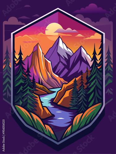 A Mountain Landscape with a River and Sunset