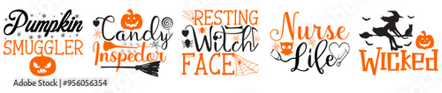 Cute Halloween Bundle Hand Lettering, Phrases Bundle Vector Illustration for Packaging, Mug Design, Printable