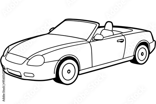 Convertible car line art isolated on a white background 